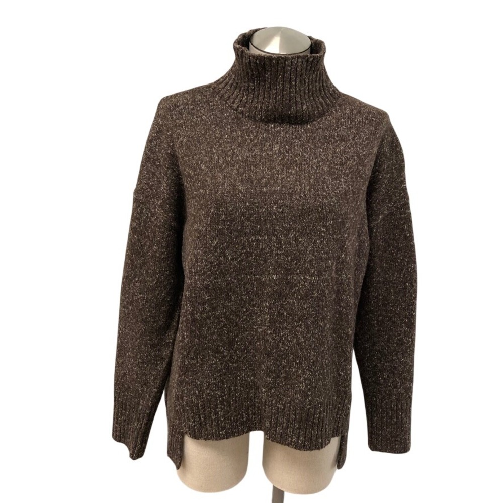 Treasure & Bond Turtleneck Sweater Womens Small Brown Marled High-Low Minimalist